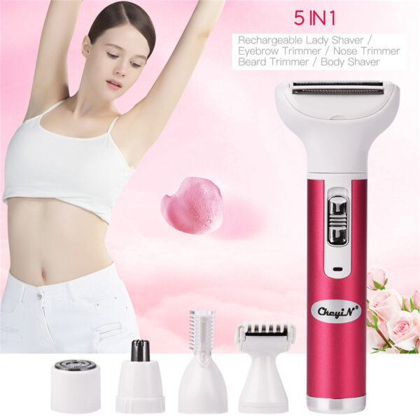 5 in 1 Women Shaver Painless Hair Removal Epilator Shaving Machine Face Beard Eyebrow Nose Trimmer Body Bikini Electric Razor P40