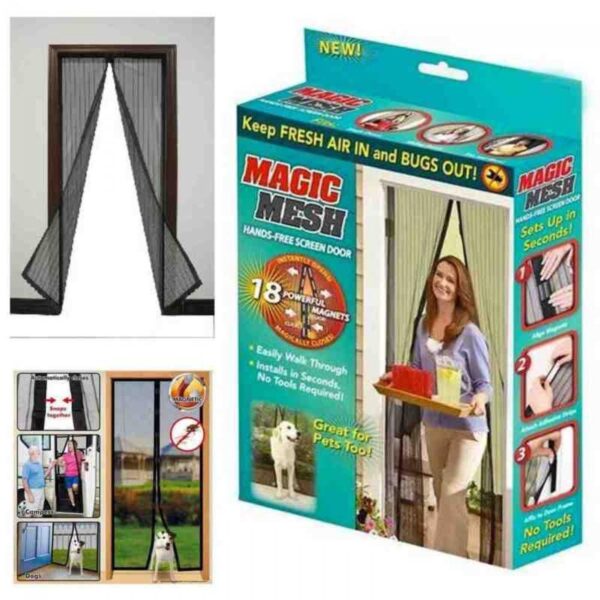 Magic Mesh New and Improved Hands Free Magnetic Screen Door Fits, Black, 83” x 39