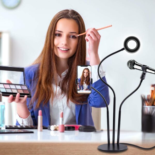 Roll over image to zoom in Banlok  Selfie Ring Light 3 in 1 Cell Phone Holder Stand and Microphone Holder for Live Streaming