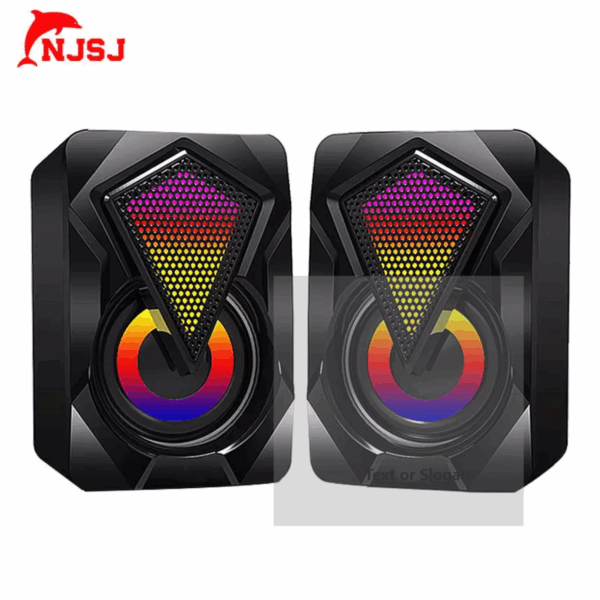 NJSJ portable computer speaker 2.0 Stereo Volume Control with RGB Light USB Powered Gaming Speakers for PC laptops game machine