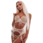 Sexy embroidery lace bra lace waistband briefs bikini suit women's underwear sexy three piece night pajamas