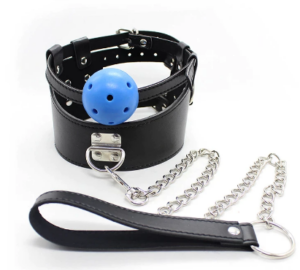 Gay Leather Mouth Ball Gag with Neck Collar and Chain in Sri Lanka