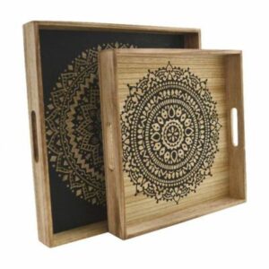 Wooden Tray With Flower Designs