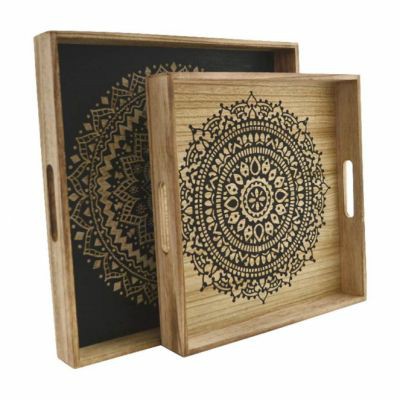 Wooden Tray With Flower Designs
