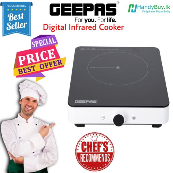 Geepas GIC33014 2000W Infrared Cooker – Overheat Protection, Ceramic Heating Element & Double Heat Ring | 10 Temperature Levels, 2 Digit LED Display | 99 Minute Timer