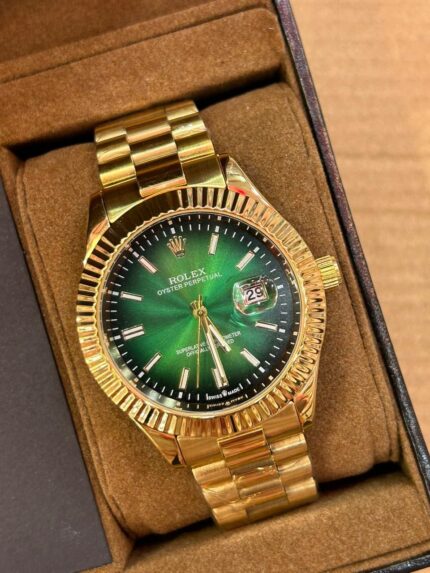 OYSTER PERPETUAL DAY-DATE  YELLOW GOLD, WITH A GREEN OMBRÉ, DIAMOND GENTS ROLEX WRIST WATCH