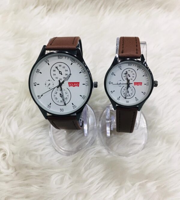 Couple Leather Strap Watch Dark Brown
