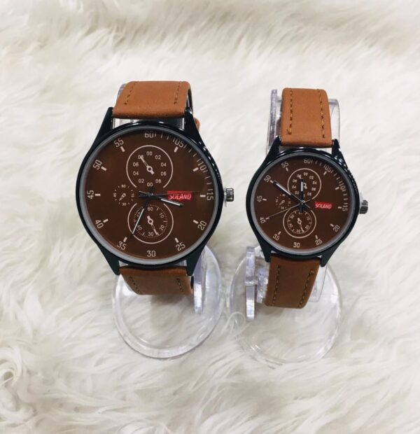 Couple Leather Strap Watch Light Brown