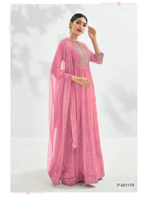 Pink Georgette Tikki Work Anarkali Suit Party Wear