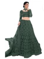 Embroidered Semi Stitched Lehenga Choli (Dark Green) - Affordable prices for lehenga designs in Sri Lanka