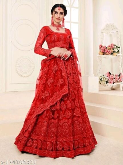 Embroidered Semi Stitched Lehenga Choli (Red)