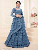 Embroidered Semi Stitched Lehenga Choli (Dark Blue)