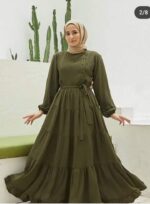 Button Detailed Modest Dress Khaki