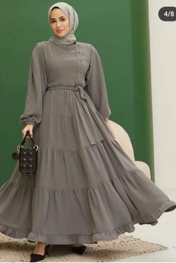 Button Detailed Modest Dress Gray