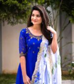 Blue Embroiderery Organza Dupptta - Image 3