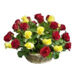Red and Yellow Roses Baskets Arrangements