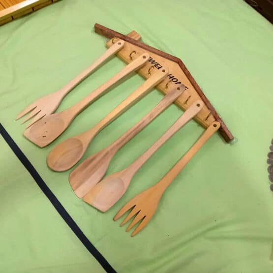 6 Piece SET Bamboo Handmade Wood Kitchen UTENSILS Spatulas Spoons