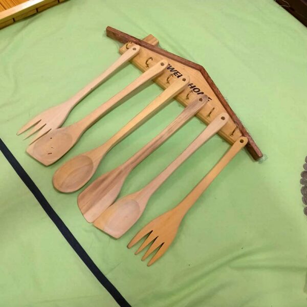 6 Piece SET Bamboo Handmade Wood Kitchen UTENSILS Spatulas Spoons Stirrers Cooking Baking Serving