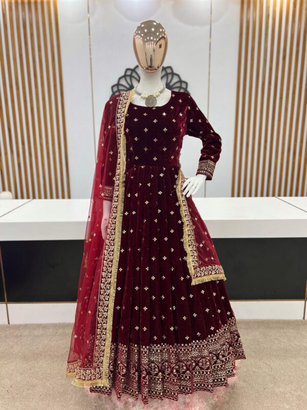 Dark Maroon Embroidery Work Viscose Velvet Lehenga Choli - Buy Online in Sri Lanka