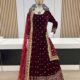 Dark Maroon Embroidery Work Viscose Velvet Lehenga Choli - Affordable Lehenga Price in Sri Lanka, Latest Lehenga Designs