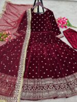 Dark Maroon Embroidery Work Viscose Velvet Lehenga Choli - Buy Online in Sri Lanka