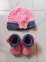 Handmade Crochet Baby Booties And Cap For Girls - Image 3