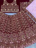Maroon Embroidered work Velvet lehenga choli set with Dupatta - Affordable Lehenga Price in Sri Lanka