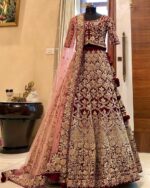 Maroon Velvet Lehenga Choli Set with Dupatta - Lehenga Price in Sri Lanka and Designs
