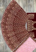 Maroon Embroidered work Velvet lehenga choli set with Dupatta - Lehenga price in Sri Lanka, lehenga designs in Sri Lanka.