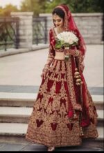 Supper Sleeve Velvet Semi-stitched Lehenga Choli - Buy Online in Sri Lanka