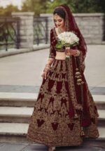 Supper Sleeve Velvet Semi-stitched Lehenga Choli - Elegant lehenga for sale in Sri Lanka at a great price