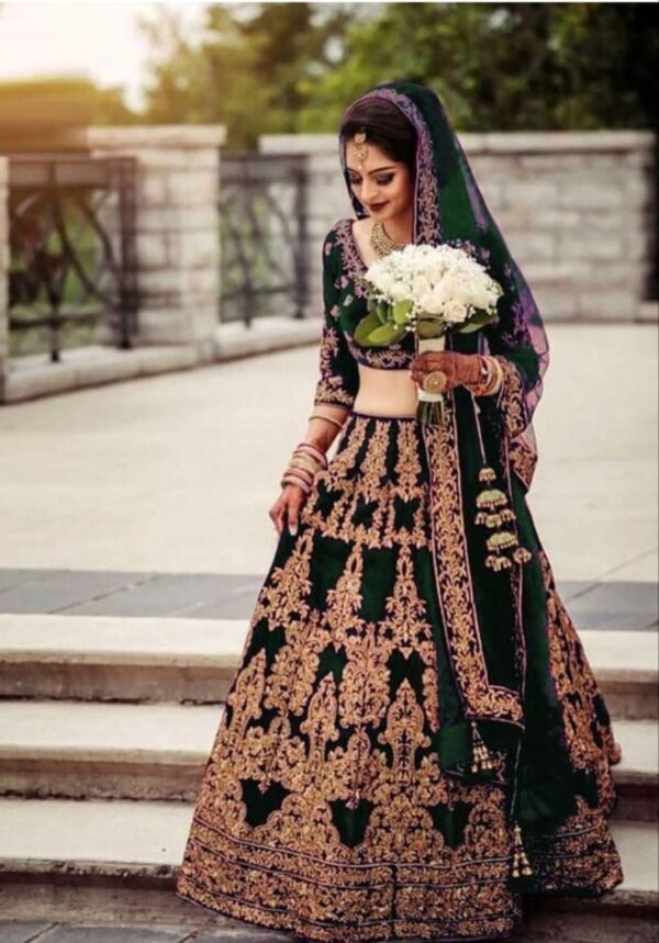 Supper Sleeve Velvet Semi-stitched Lehenga Choli with Sleeves and Embroidery - Buy Lehenga Online in Sri Lanka at Best Price