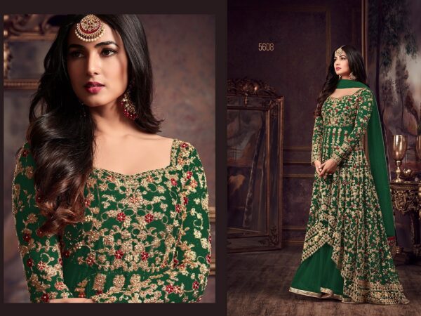 Georgette Embroidered Semi Stitched Party Wear Gowns Dark Green