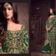 Georgette Embroidered Semi Stitched Party Wear Gowns Dark Green - Lehenga Price in Sri Lanka - Lehenga Designs in Sri Lanka