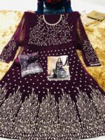 Wine Colour Wedding Wear Heavy Georgette Anarkali Latest salwar Suit Collection - Image 2