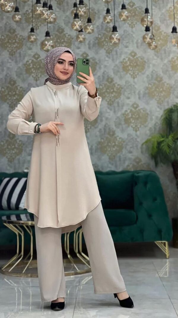 Turkish Blouse Suit Eid Abaya Set Casual Long Sleeve Blouse Wide Leg Pants Suits lsamic Clothing Muslim Two Pieces Sets