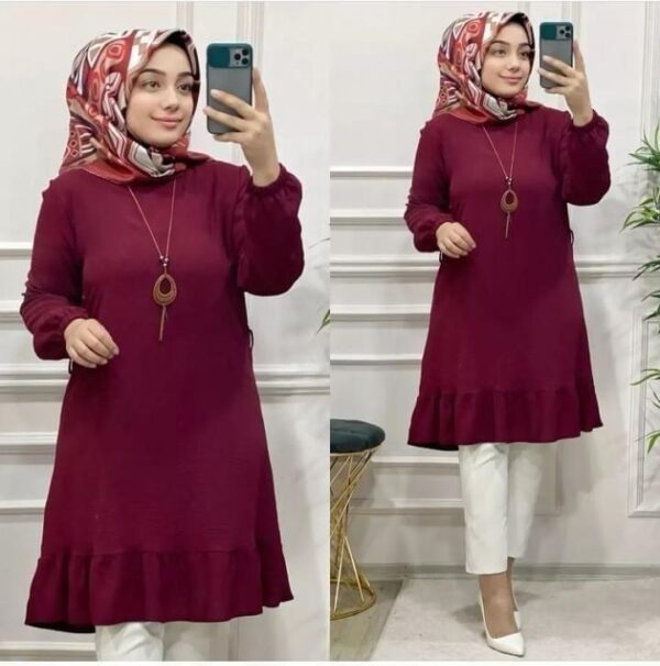 Muslim Hijab Blouse Women Long Sleeve Tops Solid Color O-Neck Shirt Islamic Turkey Blouses Oversize Kaftan