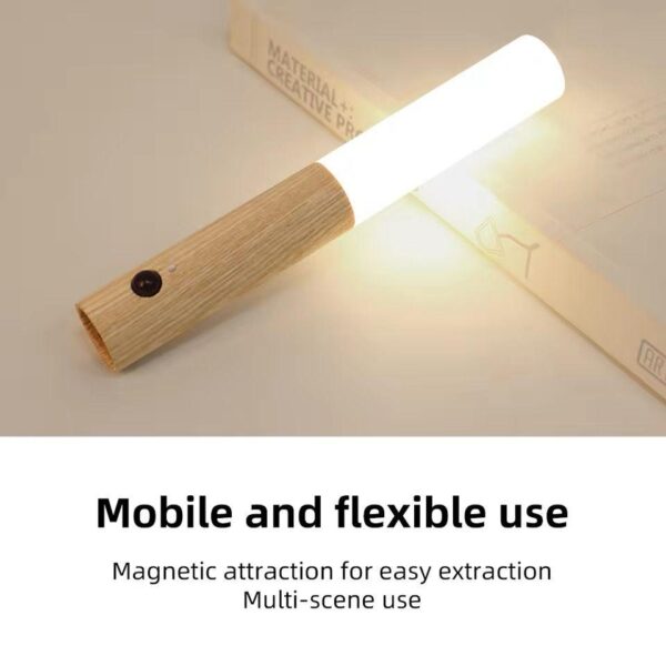 LED Wood Night Light PIR Motion Sensor Magnetic Wall Lamp