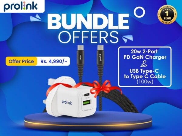 Special Combo Offer 20W GaN Charger & Prolink USB-C to USB-C Cable 1m