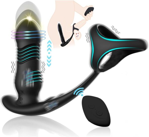 Sex toy: Vibrator for Men with 10 Vibrations and Shock Function Prostate Stimulation with Cock Ring