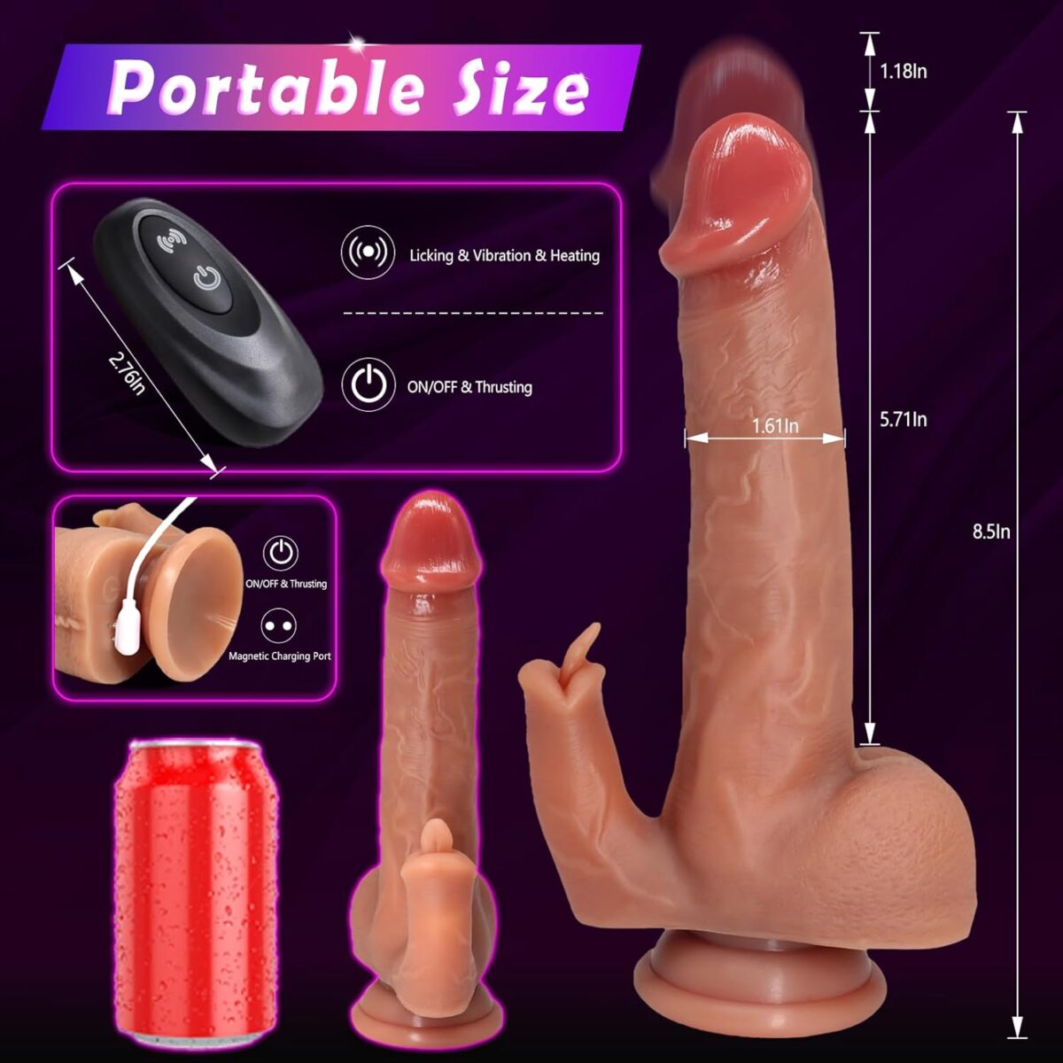 Realistic Vibrating Thrusting Dildo Vibrator Adult Sex Toy with Heating and Suction Cup - 8.5" Dildo Flesh