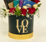 Luxury Chocolate and Red Rose Hatbox Bouquet