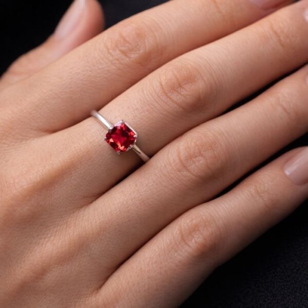 Elegant Square-Cut Red Gemstone Silver Ring