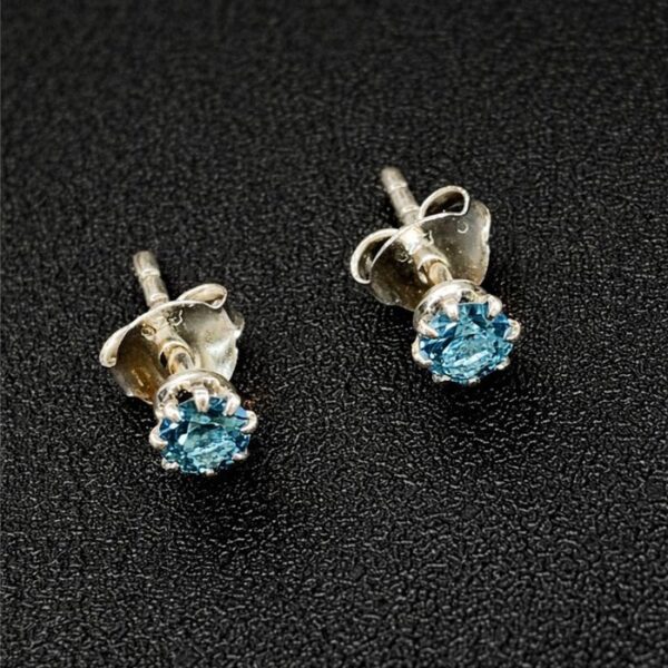 Elegant Ocean Blue Zircon Stud Earrings in 925 Sterling Silver