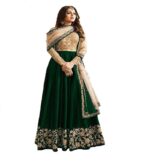Green embroidered silk and net salwar semi stitched - Image 2