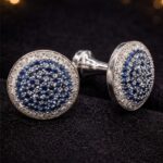 925 Silver Sakinoh Brand Cufflinks Mounted With Natural Blue Sapphire And Lab Grown Diamond - jewello - Formalwear Accessories - Image 4