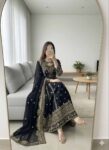 Black & Gold Embroidered Georgette Anarkali Gown