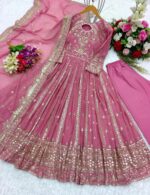 stunning Rose Pink Anarkali Suit Set