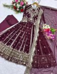 pure elegpureance royal Maroon Anarkali Gown Set