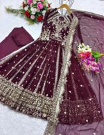 pure elegpureance royal Maroon Anarkali Gown Set